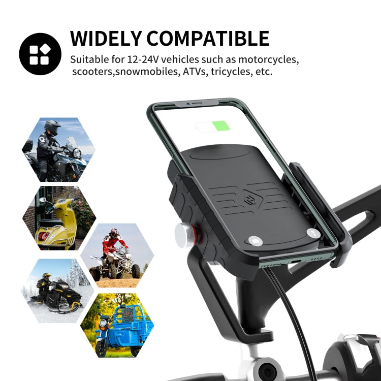 ZH-19414A2 M9 Motorcycle 2 in 1 Wireless + USB Charging Mobile Phone Bracket, Rearview Mirror Type by bashfashion