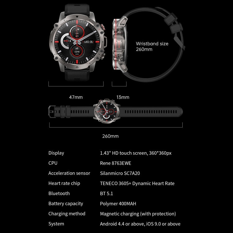 AK56 IP67 BT5.1 1.43inch Smart Watch Support Voice Call / Health Monitoring, Style:Steel Mesh Strap(Silver) by bashfashion