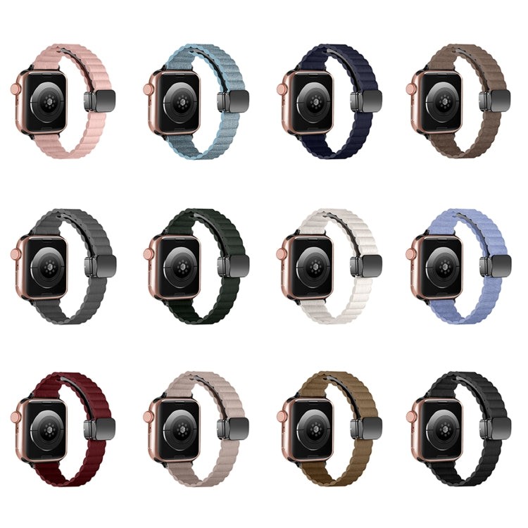 For Apple Watch Series 2 42mm Water Ripple Magnetic Folding Buckle Watch Band, Style: Thin Version(Light Brown) by bashfashion