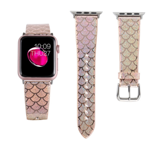 For Apple Watch 5 & 4 44mm / 3 & 2 & 1 42mm Discolor Glitter Fish Scale Texture Watch Band(Rose Gold) by bashfashion