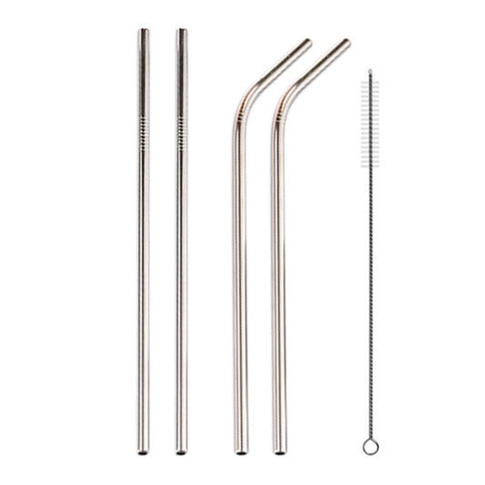 4pcs Reusable Stainless Steel Drinking Straw + Cleaner Brush Set Kit, 215*8mm(Silver) by bashfashion