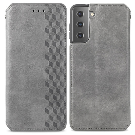 For Samsung Galaxy S21+ 5G Cubic Grid Pressed Horizontal Flip Magnetic PU Leather Case with Holder & Card Slots & Wallet(Gray) by bashfashion