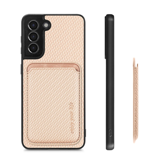 For Samsung Galaxy S21+ 5G Carbon Fiber Leather Card Magsafe Magnetic Phone Case(Khaki) by bashfashion