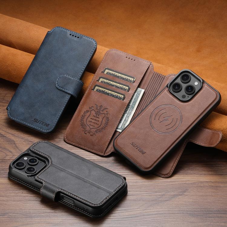For iPhone 17 Suteni Q05 2-in-1 Multi-function Detachable Wallet MagSafe Phone Case(Brown) by Suteni