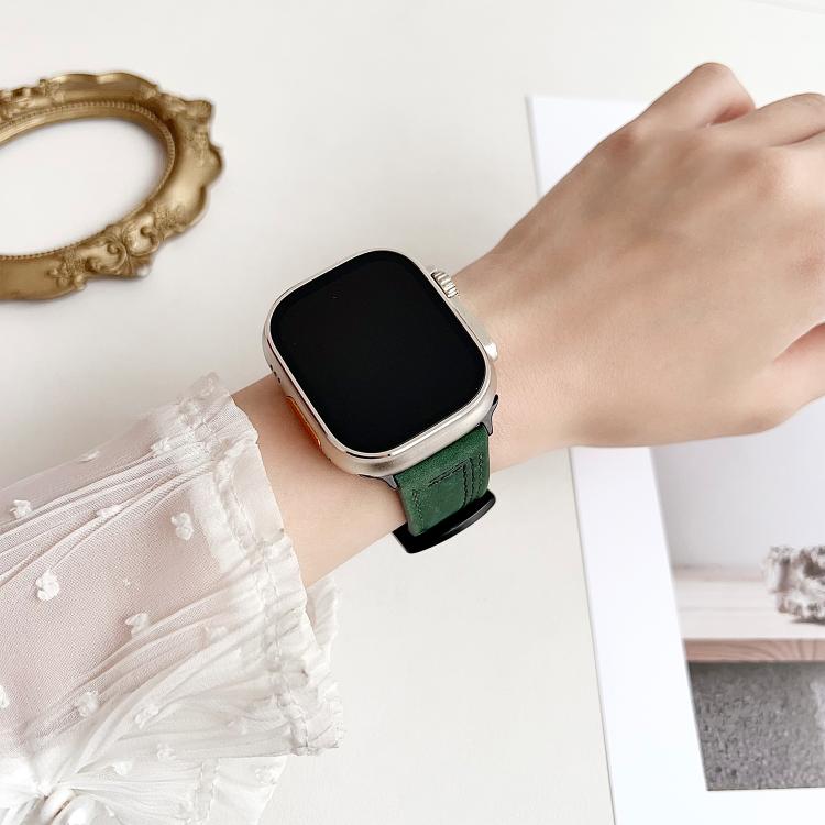 For Apple Watch 42mm / 41mm / 40mm / 38mm 7-Line Tri-Star Buckle Pull Up Leather Watch Band(Burgundy White Thread) by bashfashion