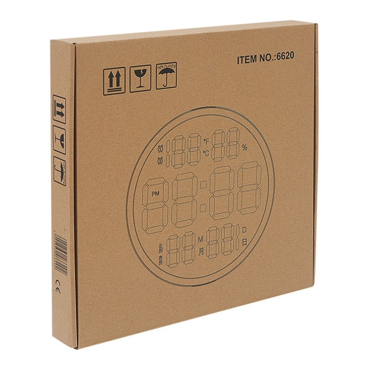 6620 12 Inch LED Simple Wall Clock Living Room Round Silent Digital Temperature And Humidity Electronic Clock(White Frame EU Plug) by bashfashion