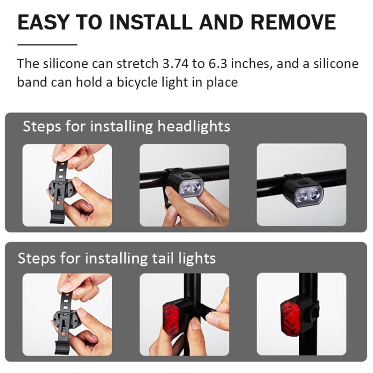 Bicycle Headlight Double T6 Lamp Beads + 16 LED Tail Light Set Rechargeable Helmet Warning Light by bashfashion