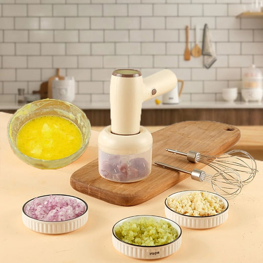 2 in 1 Portable Wireless Garlic Chopper Egg Beater Mixer Cooking Machine(Beige) by bashfashion