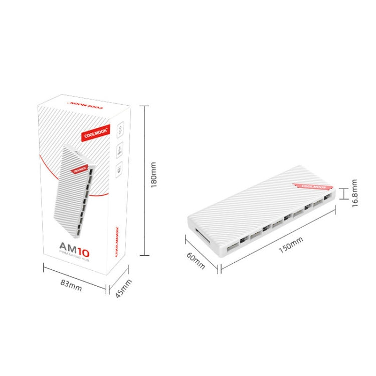 COOLMOON AM10 ARGB+PWM Dual 10 Ports Temperature Control Splitter Case Fan 5V 3Pin HUB(Black) by COOLMOON