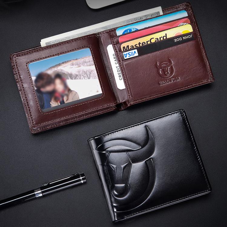 BULL CAPTAIN 0203 RFID Anti-theft Top-layer Cowhide Multiple Card Slots Wallet(Black Horizontal) by BULL CAPTAIN