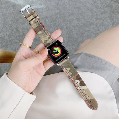 Three Lines Canvas Watch Band For Apple Watch Series 7 41mm / 6 & SE & 5 & 4 40mm / 3 & 2 & 1 38mm(Camouflage) by bashfashion
