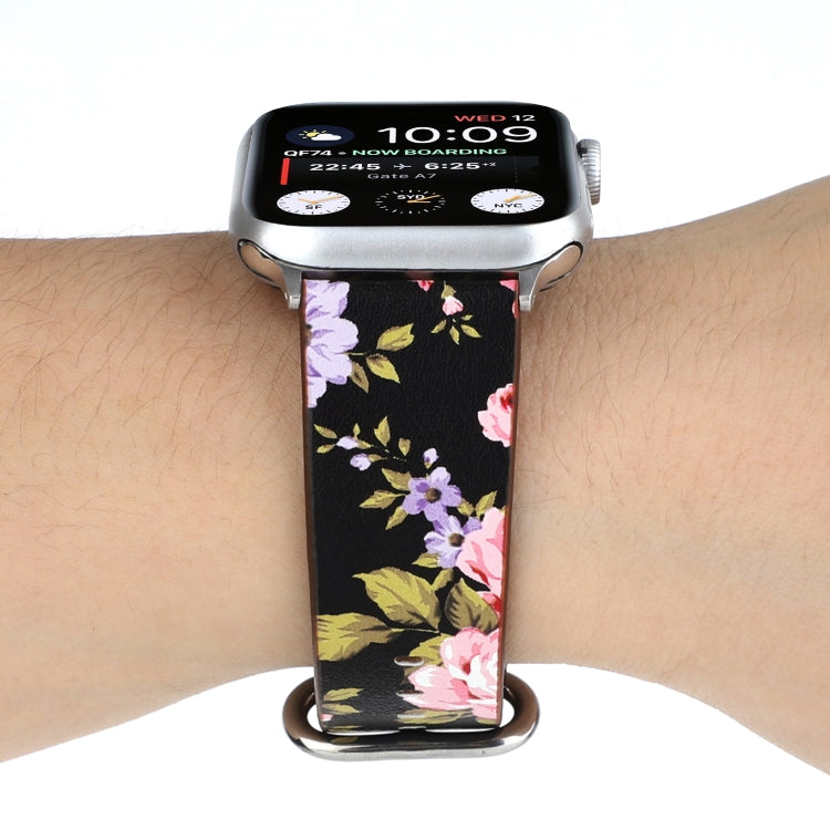 For Apple Watch Series 7 41mm / 6 & SE & 5 & 4 40mm / 3 & 2 & 1 38mm Floral Strap Watch Band(Black Pink) by bashfashion