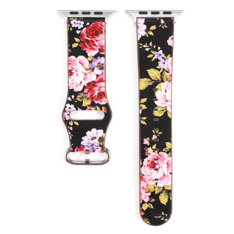 For Apple Watch Series 7 41mm / 6 & SE & 5 & 4 40mm / 3 & 2 & 1 38mm Floral Strap Watch Band(Black Pink) by bashfashion