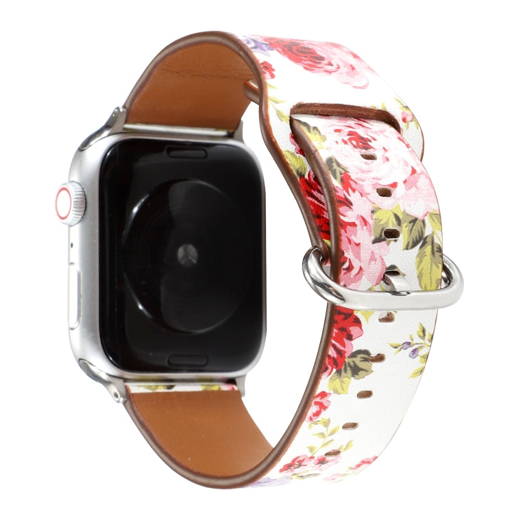 For Apple Watch Series 7 45mm / 6 & SE & 5 & 4 44mm / 3 & 2 & 1 42mm Floral Strap Watch Band(White Pink) by bashfashion