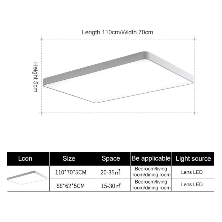 Macaron LED Rectangle Ceiling Lamp, 3-Colors Light, Size:110x70cm(Yellow) by bashfashion