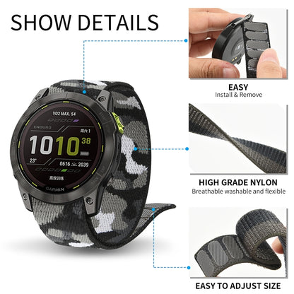For Garmin Fenix 7 Hook And Loop Fastener Nylon Watch Band(Grey Camouflage) by bashfashion