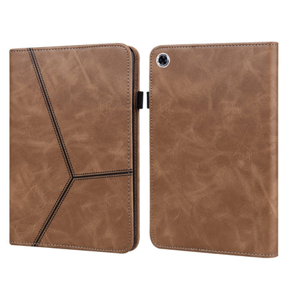 For Samsung Galaxy Tab A9 Solid Color Stripe Embossed Leather Tablet Case(Brown) by bashfashion
