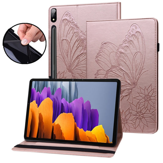 For Samsung Galaxy Tab S9 Ultra / S8 Ultra Big Butterfly Embossed Leather Tablet Case(Rose Gold) by bashfashion
