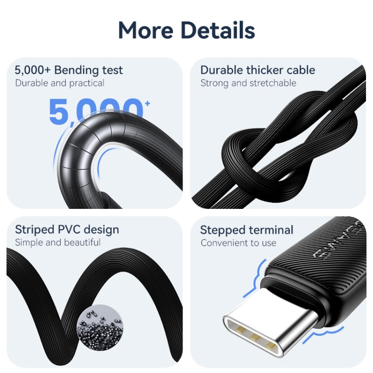 USAMS US-SJ688 USB to USB-C / Type-C 3A Striped Fast Charge Data Cable, Length:1m(Black) by USAMS