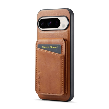 For Google Pixel 9 Pro Fierre Shann Cowhide Vertical Flip Magnetic Card Holder Phone Case(Brown) by FIERRE SHANN