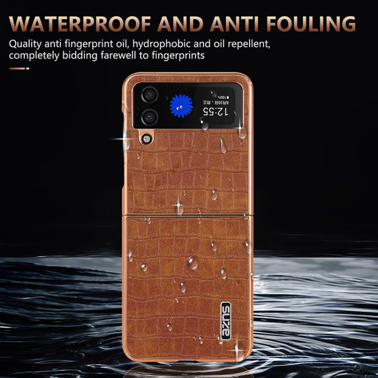 For Samsung Galaxy Z Flip4 5G AZNS Electroplated Frame Crocodile Texture Full Coverage Phone Case(Black) by AZNS