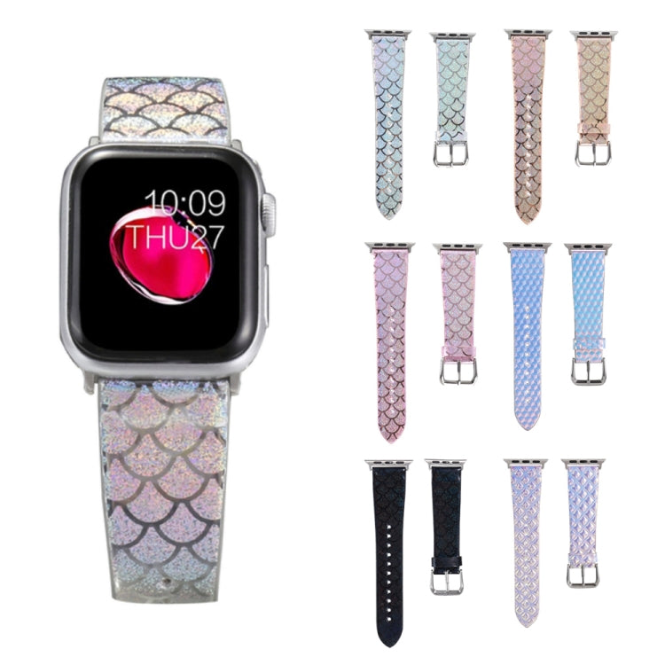 For Apple Watch 5 & 4 40mm / 3 & 2 & 1 38mm Discolor Glitter Fish Scale Texture Watch Band(Silver) by bashfashion