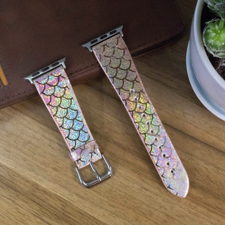 For Apple Watch 5 & 4 44mm / 3 & 2 & 1 42mm Discolor Glitter Fish Scale Texture Watch Band(Rose Gold) by bashfashion