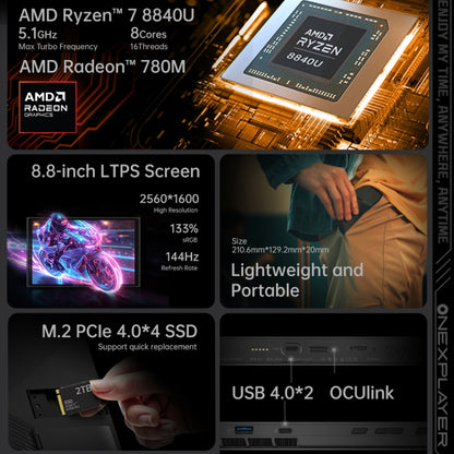 ONE-NETBOOK OneXPlayer X1 mini 8.8 inch Handheld Game Console, 32GB+2TB, Windows 11 AMD Ryzen 7 8840U(Black) by ONE-NETBOOK