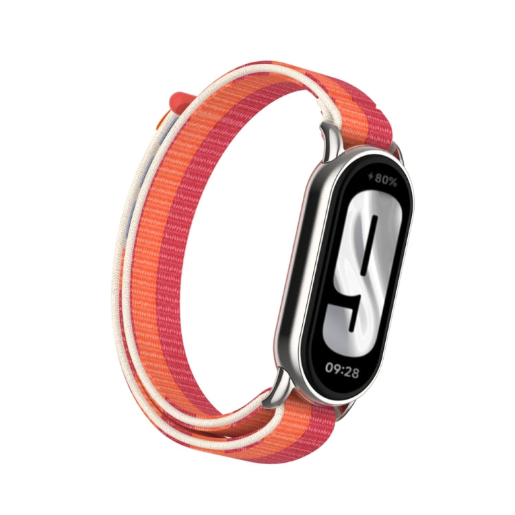 For Xiaomi Smart Band 9 / 8 Metal Connector + Loop Nylon Hook and Loop Fastener Watch Band(Peony) by bashfashion