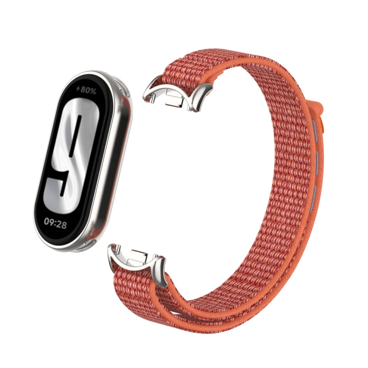 For Xiaomi Smart Band 9 / 8 Metal Connector + Loop Nylon Hook and Loop Fastener Watch Band(Rose Red) by bashfashion