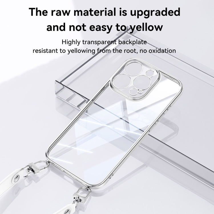 For iPhone 16 Pro Max SULADA Electroplated Clear TPU Soft Frame Phone Case with Wrist Strap(Silver) by SULADA