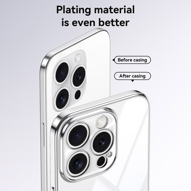 For iPhone 16 Pro SULADA Electroplated Clear TPU Soft Frame Phone Case with Wrist Strap(Silver) by SULADA