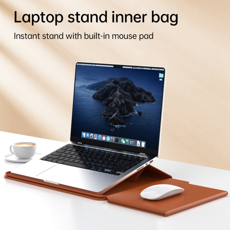 Multifunctional Laptop PU Magnetic Stand Split Liner Bag with Mouse Pad Function, Size:15 inch(Brown) by bashfashion
