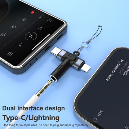 2 in 1 Flower Pattern Type-C and 8 Pin to 3.5mm Audio Adapter with Lanyard(Grey Black) by bashfashion