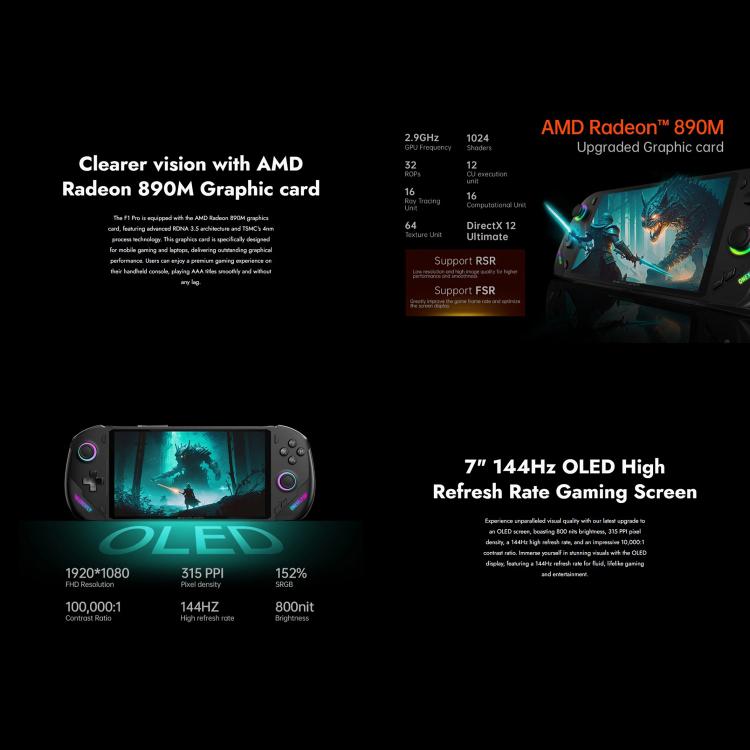 ONE-NETBOOK OneXPlayer F1 Pro 7 inch Handheld Game Console, 64GB+2TB, Windows 11 AMD Ryzen AI 9 HX 370 CPU(EU Plug) by ONE-NETBOOK