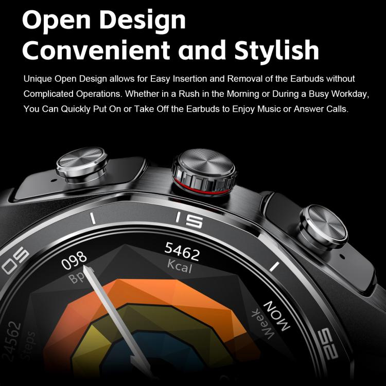 GT97 1.53 inch Round Screen 2 in 1 Bluetooth Earphone Silicone Strap Smart Watch Supports Bluetooth Calls(Silver) by bashfashion