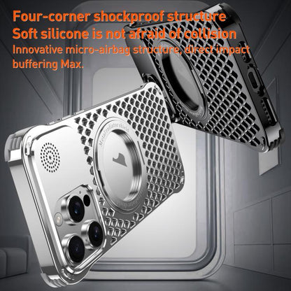 For iPhone 15 R-JUST RJ-64 Aromatherapy Heat Dissipation MagSafe Phone Case with Stand(Black) by R-JUST