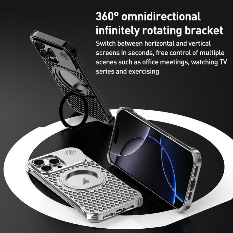 For iPhone 14 R-JUST RJ-64 Aromatherapy Heat Dissipation MagSafe Phone Case with Stand(Grey) by R-JUST