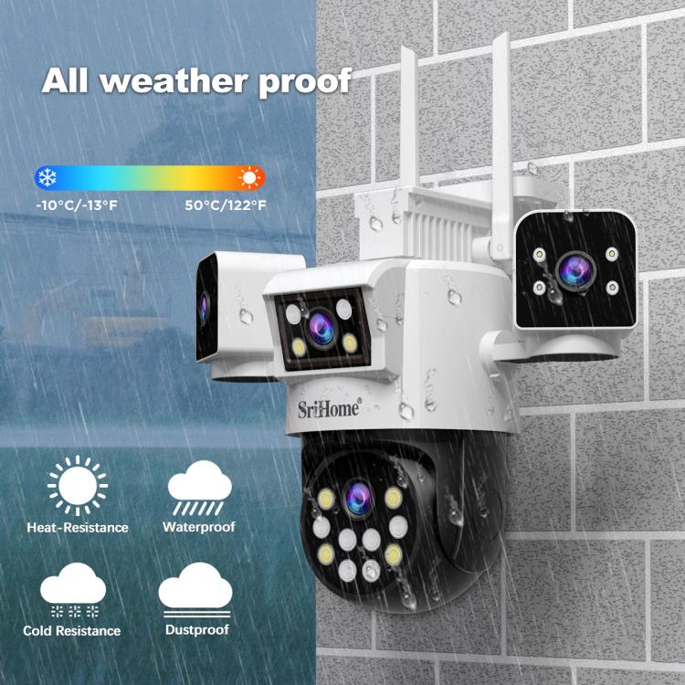 SriHome SH066 8MP HD Quad Lens Security Camera, Support Full Color Night Vision / Two-way Audio(EU Plug) by SriHome
