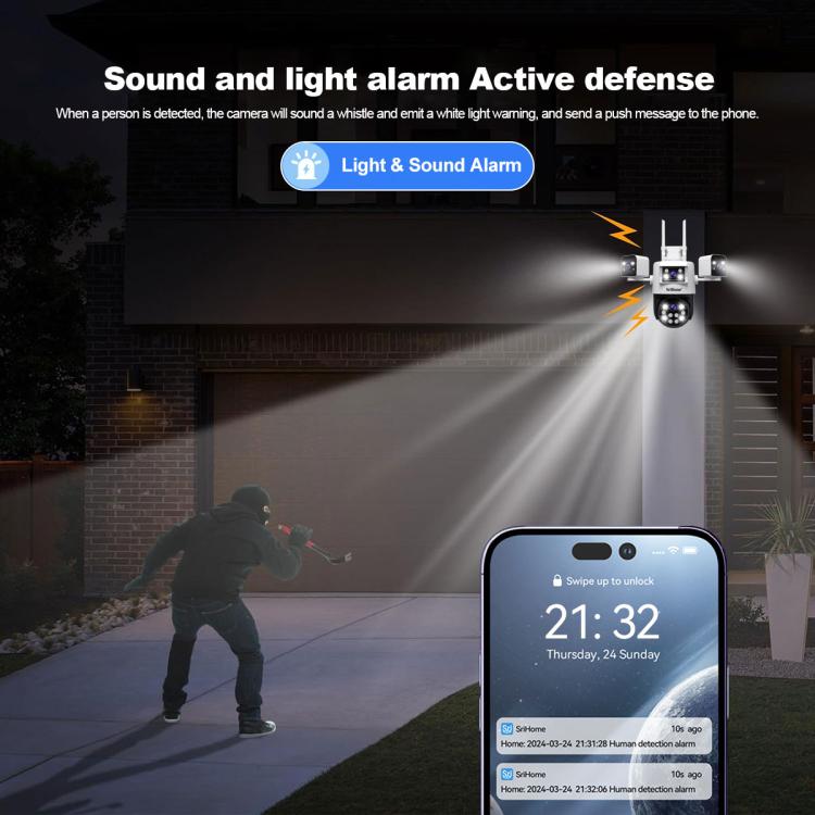 SriHome SH066 8MP HD Quad Lens Security Camera, Support Full Color Night Vision / Two-way Audio(EU Plug) by SriHome