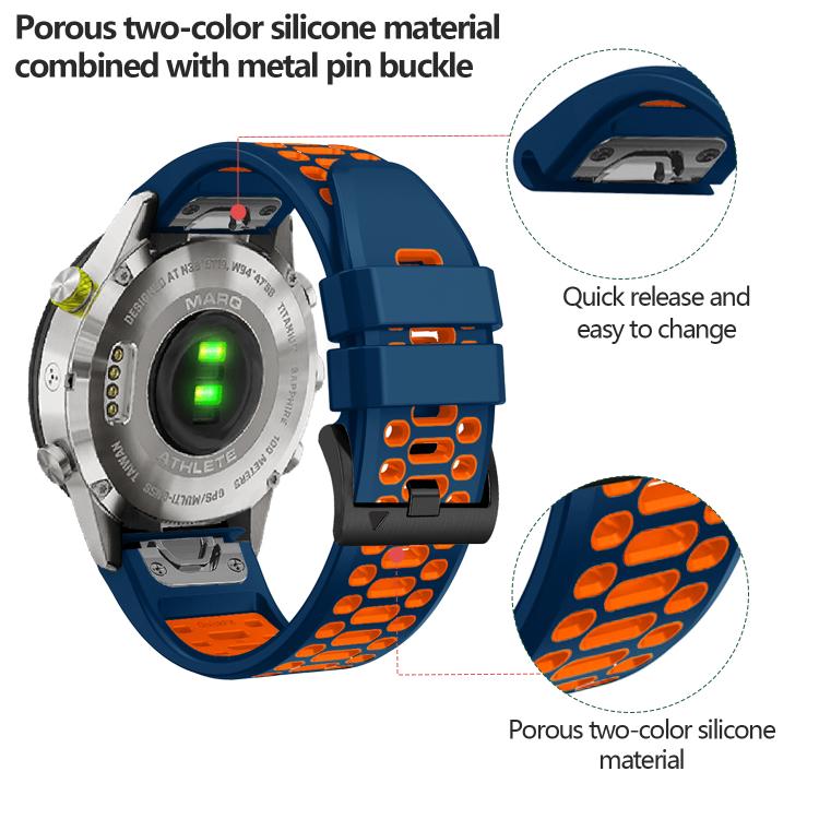 For Garmin Fenix 7 22mm Kalebol Three Rows Hole Two Color Silicone Watch Band(Black Red) by Kalebol