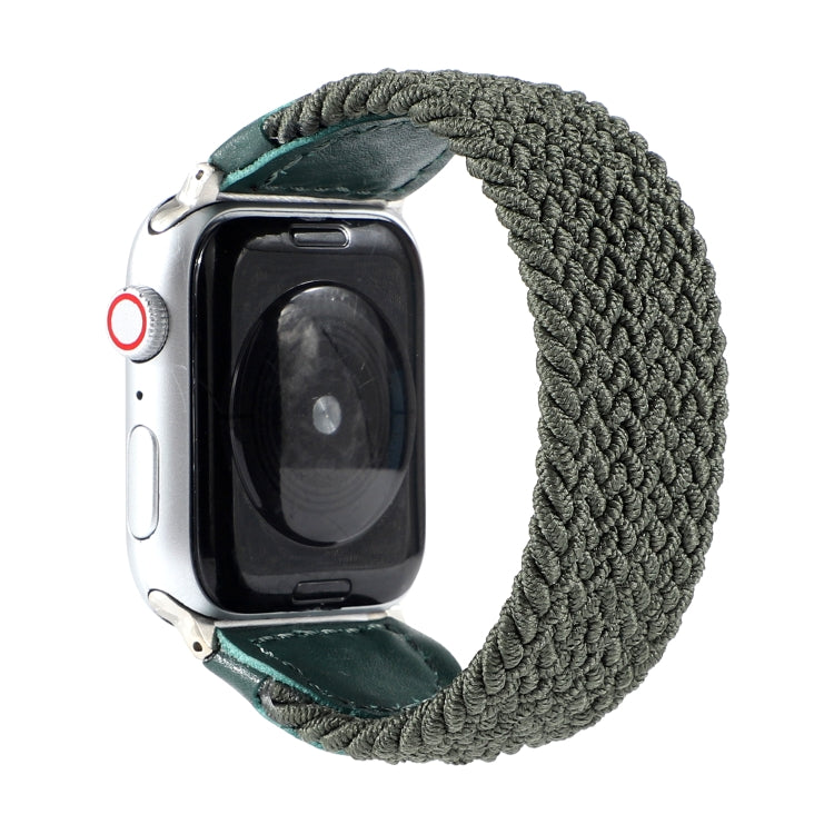 Nylon + Leather Braided Watch Band For Apple Watch Series 9&8&7 41mm / SE 3&SE 2&6&SE&5&4 40mm / 3&2&1 38mm, Size:S(Army Green) by bashfashion