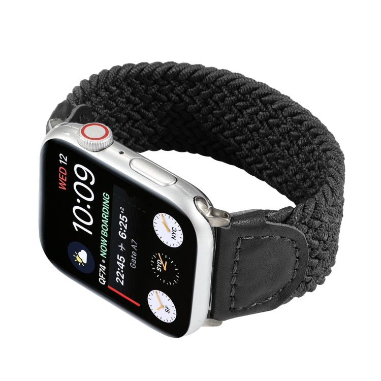 Nylon + Leather Braided Watch Band For Apple Watch Series 7 41mm / 6 & SE & 5 & 4 40mm / 3 & 2 & 1 38mm, Size:M(Black) by bashfashion