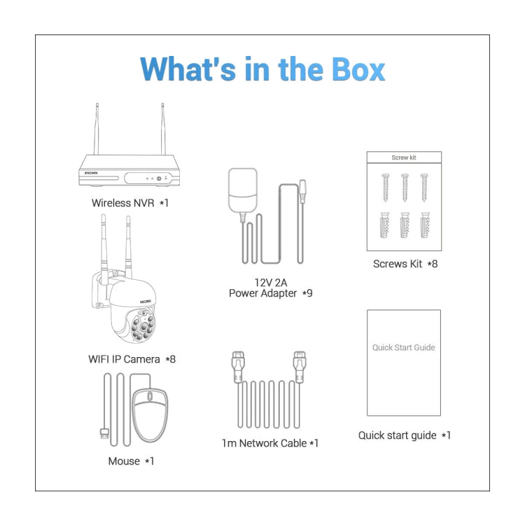 ESCAM WNK618 3.0 Million Pixels 8-channel Wireless Dome Camera HD NVR Security System, Support Motion Detection & Two-way Audio & Full-color Night Vision & TF Card, AU Plug by ESCAM