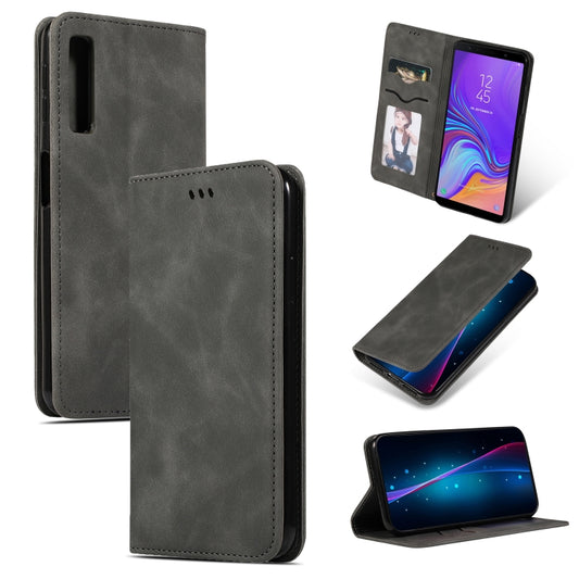 Retro Skin Feel Business Magnetic Horizontal Flip Leather Case for Samsung Galaxy A7 2018(Dark Gray) by bashfashion
