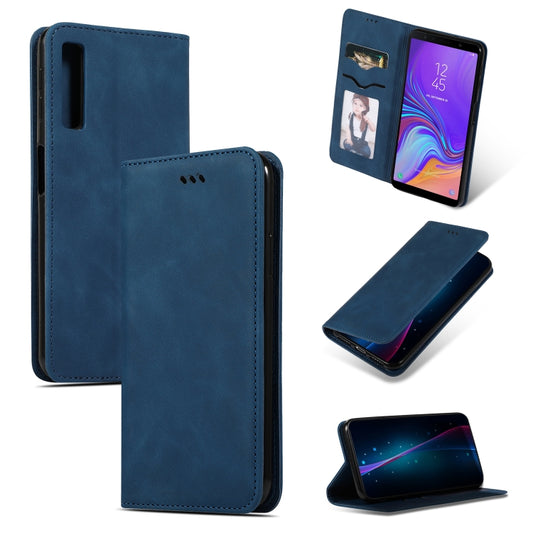 Retro Skin Feel Business Magnetic Horizontal Flip Leather Case for Samsung Galaxy A7 2018(Navy Blue) by bashfashion