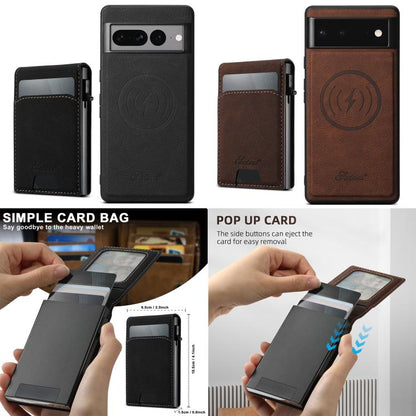 For Google Pixel 7 Suteni H19 Litchi Grain 2-in-1 Removable Card Box Back Phone Case(Brown) by Suteni
