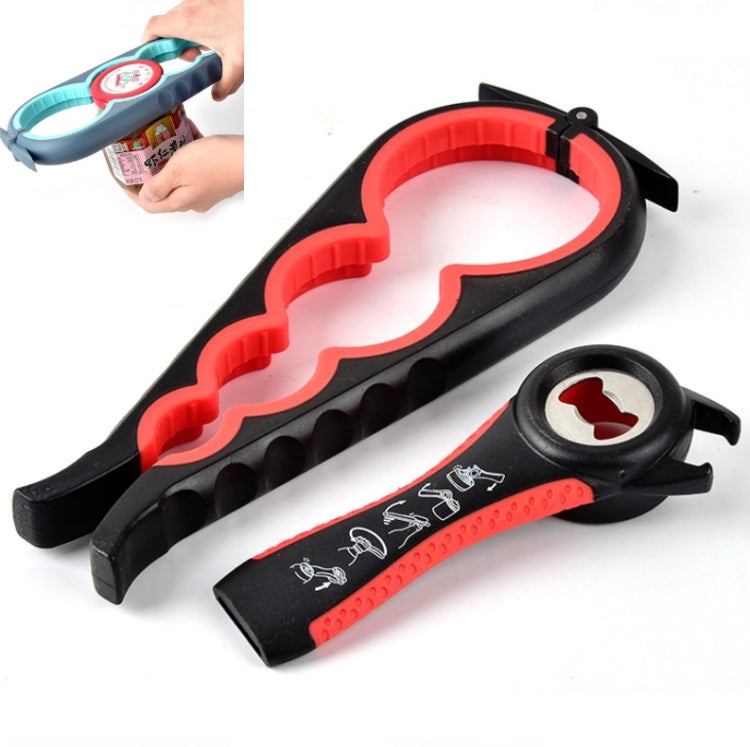 2pcs / Set Five-in-one Can Opener + Four-in-one Multi-function Bottle Opener Set(Red&Black) by bashfashion