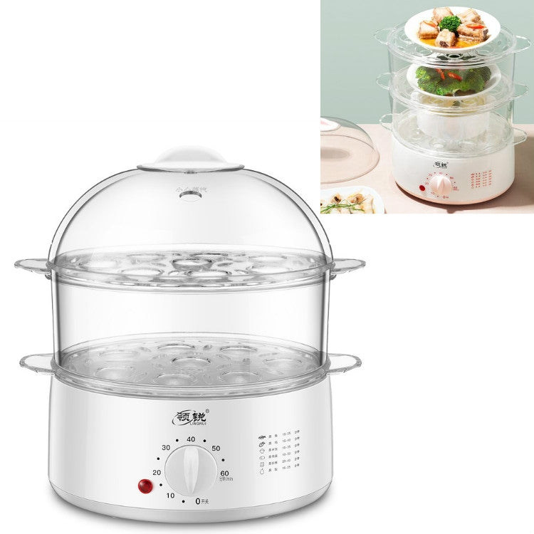 LINGRUI Timer Mini Multi-Function Egg Cooker Automatic Power Off Home Breakfast Machine, CN Plug, Specification:Double Layers(Grey) by bashfashion