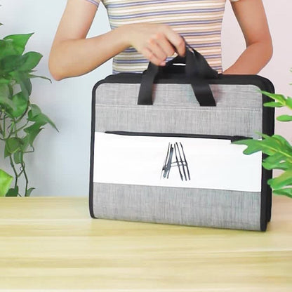 Student Insert Data Storage File Bag Waterproof 13 Grid Portable Organ Bag(4702 Architecture Brown) by bashfashion